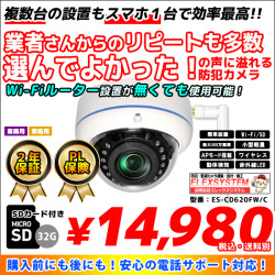 防犯カメラ・ＷｉＦｉ-ＳＤカード録画カメラ｜ドーム型｜白ホワイトES-CD620FW/C
